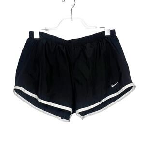 NIKE Running Shorts Elastic Waist Mid Rise Brief-Lined Woven Black Womens Size L